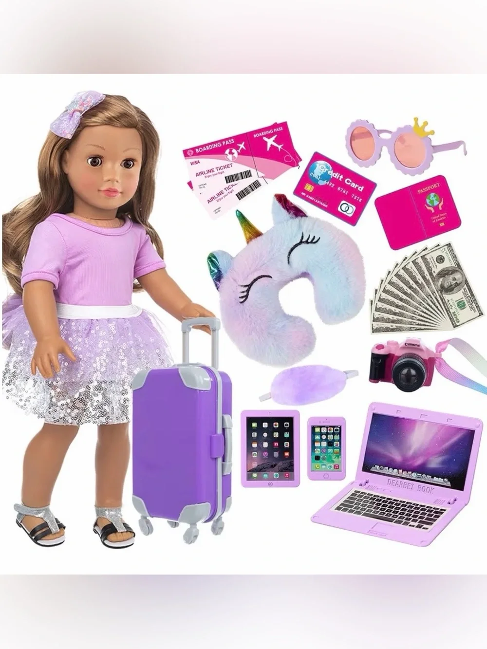 Travel Suitcase Play Set w/ Outfit & Accessories for 18” Dolls